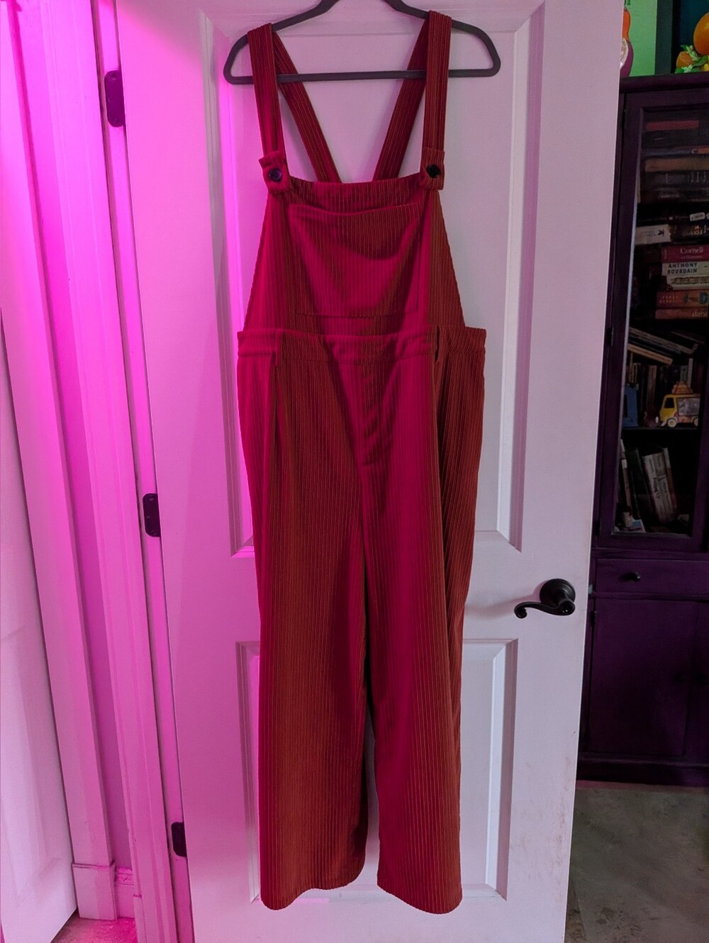 Corduroy Wide-Leg Overalls - Orange